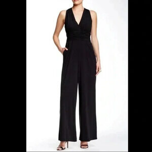 Eliza J deep plunge halter jumpsuit